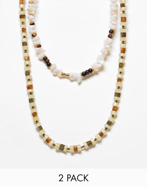ASOS DESIGN 2 pack beaded necklace set with chips in multi 