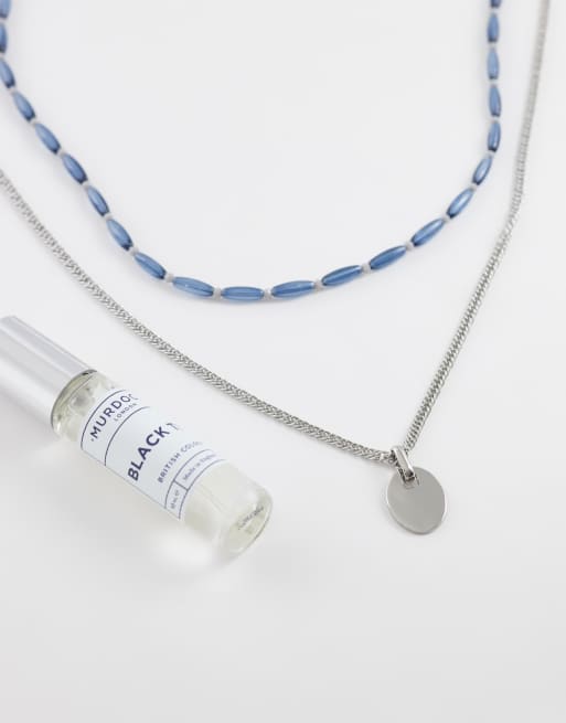 ASOS DESIGN 2 pack blue beaded and oval pendant necklace in silver, 2 of 4