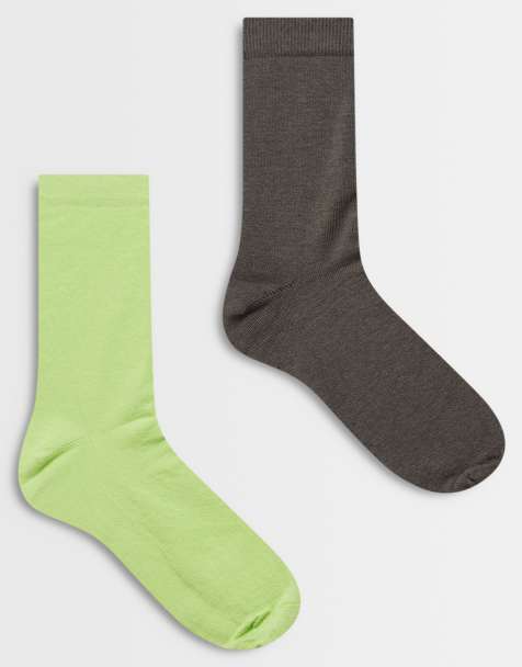 ASOS DESIGN 2-pack bomullsstrumpor i lime och mushroom - view 1