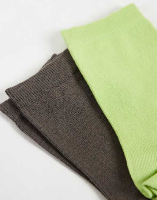 ASOS DESIGN 2-pack bomullsstrumpor i lime och mushroom, 2 av 3