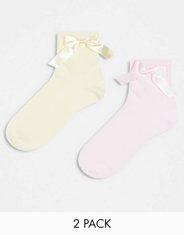 ASOS DESIGN - 2 pack bow ankle socks in yellow and pink