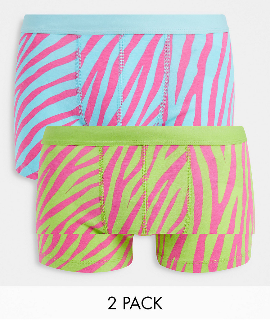 ASOS DESIGN 2 pack boxer briefs with neon zebra stripes-Multi