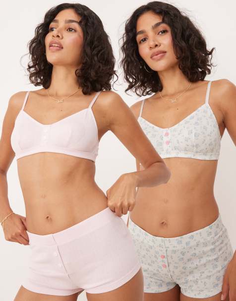 ASOS DESIGN 2 pack boxer in floral print and pink pointelle - view 1