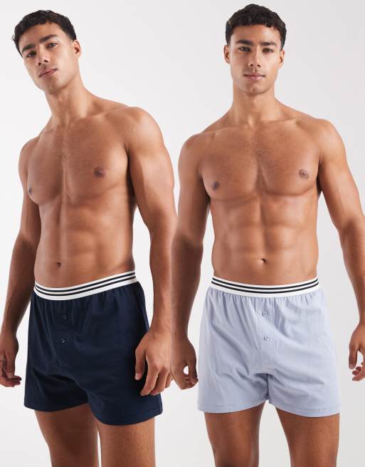 ASOS DESIGN 2 pack boxer with stripe waistband in blue