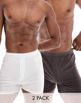 Asos Design 2 Pack Boxers In Brown And White-multi