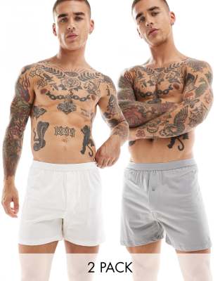 2 pack boxers in cream and gray-Multi