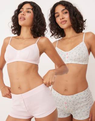 2 pack boxers in floral print and pink pointelle-Multi