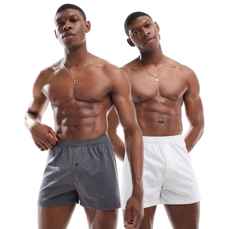 ASOS DESIGN 2 pack boxers in gray heather and white | ASOS
