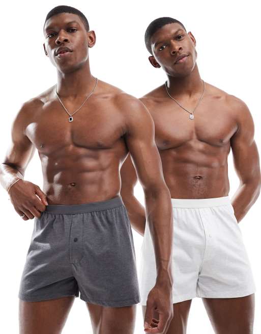 ASOS DESIGN 2 pack boxers in gray heather and white