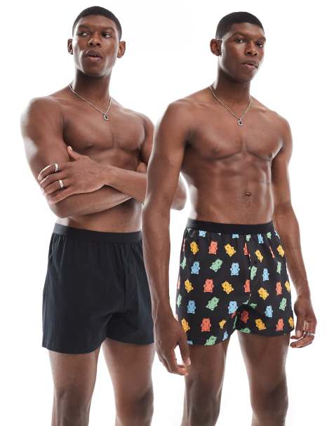 ASOS DESIGN 2 pack boxers with gummy bear print in black - view 1