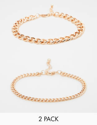  ASOS DESIGN 2 pack bracelet set in gold tone