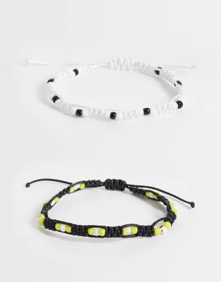 Asos Design 2 Pack Braided Beaded Bracelet In Multi