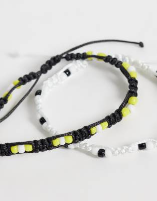 Asos Design 2 Pack Braided Beaded Bracelet In Multi