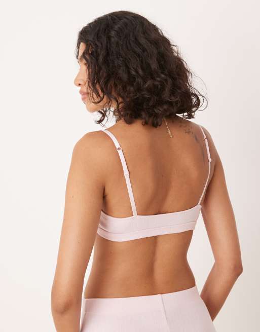 ASOS DESIGN 2 pack bralette with contrast stitching in ditsy print and pink pointelle