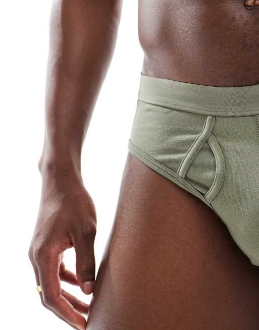 ASOS DESIGN 2 pack briefs in white and khaki, 2 of 4