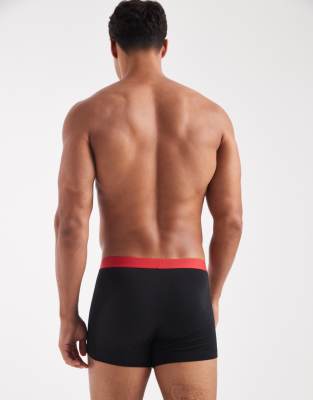 Asos Design 2 Pack Briefs With Red Waistband In Black