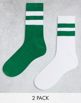ASOS DESIGN 2 pack bright stripe sports socks in green - ASOS Price Checker