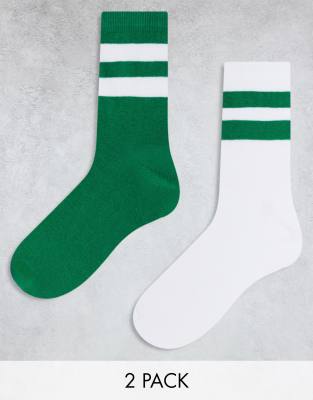 Green-stripe athletic socks 2-pack