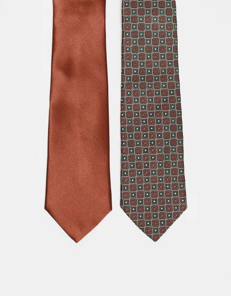 ASOS DESIGN 2 pack burnt orange and patterned tie in multi - view 1
