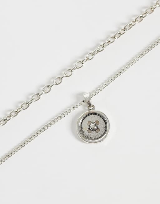 ASOS DESIGN 2 pack button pendant and chain necklace in silver, 4 of 4