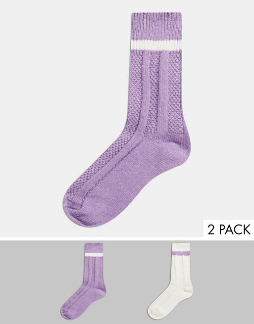 ASOS DESIGN 2 pack calf length lounge sock in lilac and cream