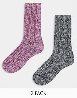ASOS DESIGN 2 pack calf length lounge socks in mixed knit