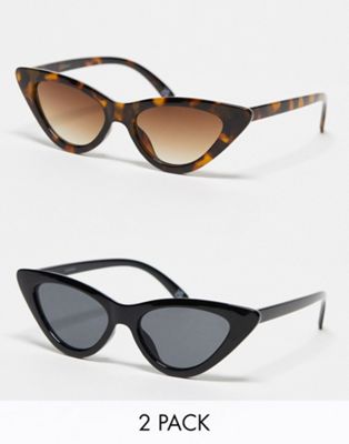 ASOS DESIGN 2 pack cat eye sunglasses in black and tort