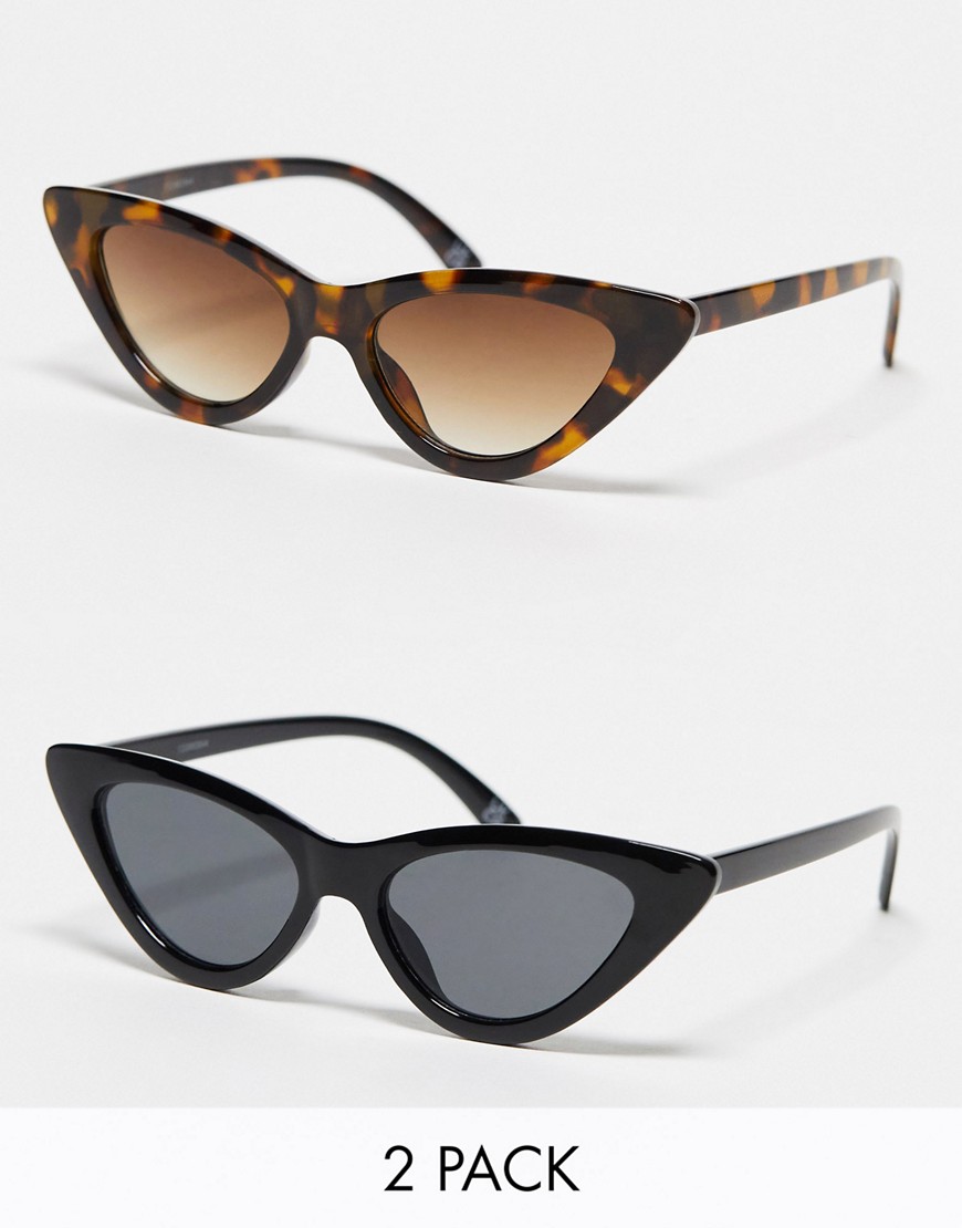 Asos Design 2 Pack Cat Eye Sunglasses In Black And Tort-multi In Brown