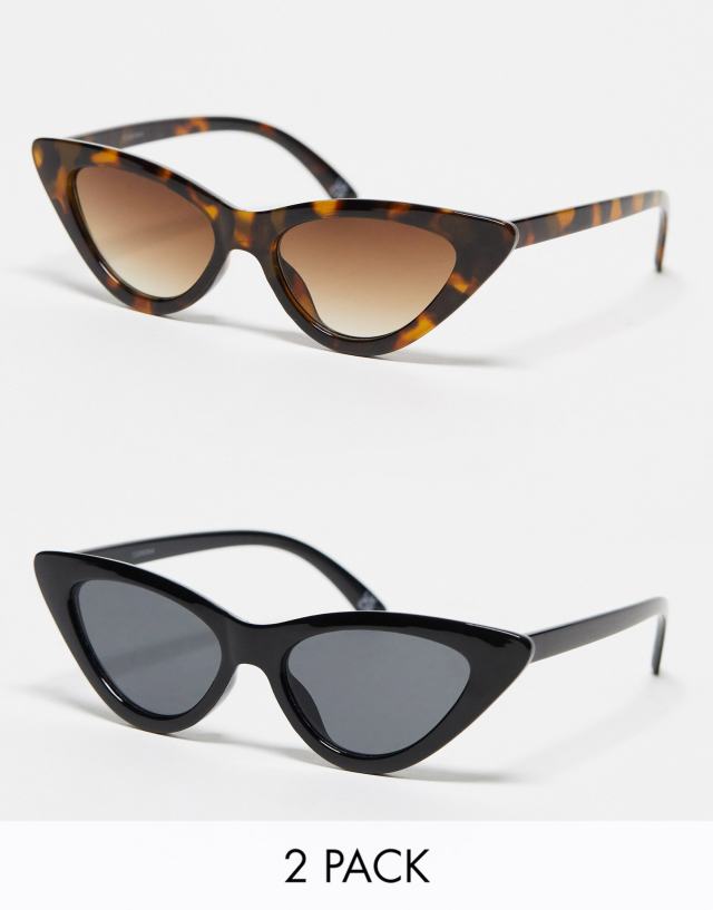 ASOS DESIGN - 2 pack cat eye sunglasses in black and tort