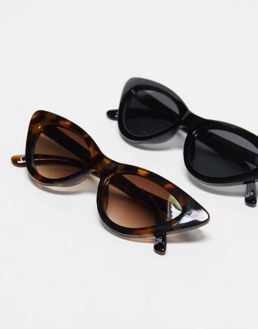  black retro cateye sunglasses ASOS DESIGN cat eye sunglasses in black with gradient brown  main image 2