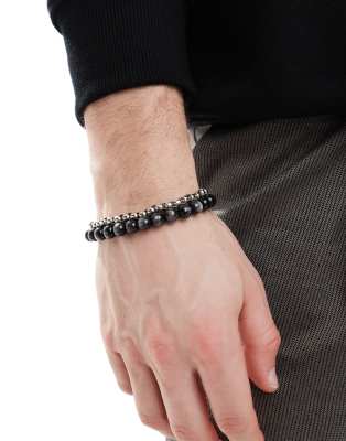 Asos Design 2 Pack Chain And Beaded Bracelet In Black
