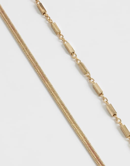 ASOS DESIGN 2 pack chain bracelet in gold, 2 of 3