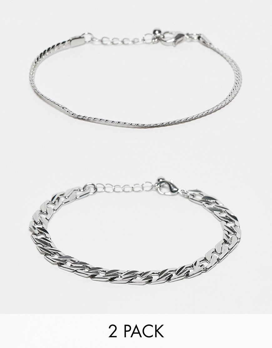 ASOS DESIGN 2 pack chain bracelet in silver tone