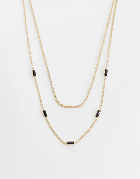 ASOS DESIGN 2 pack chain necklace with black stone detail in gold - view 1