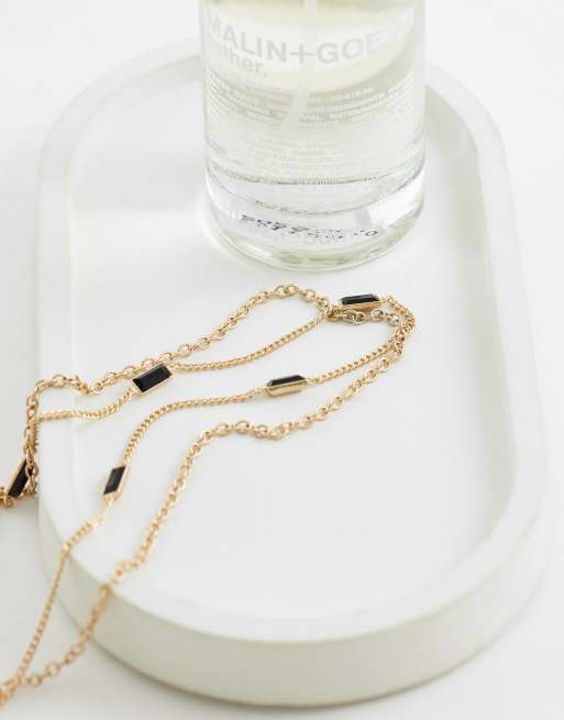 ASOS DESIGN 2 pack chain necklace with black stone detail in gold, 2 of 4