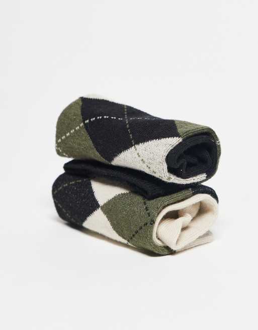 ASOS DESIGN 2 pack check socks in black and ivory | ASOS