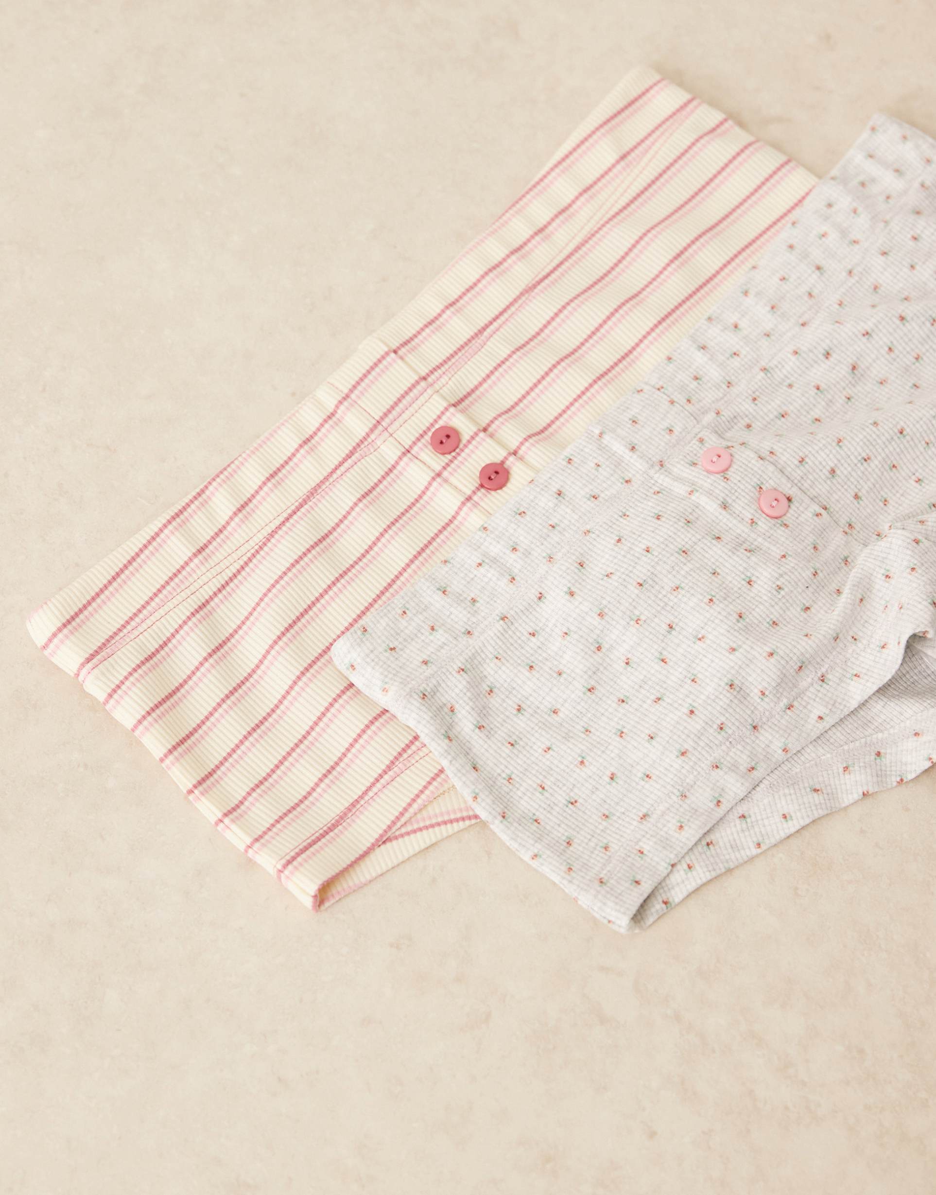 asos design 2 pack cheeky boxers in ditsy and pink stripe