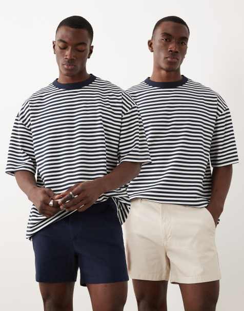 ASOS DESIGN 2 pack chino shorts in short length in navy and stone - view 1