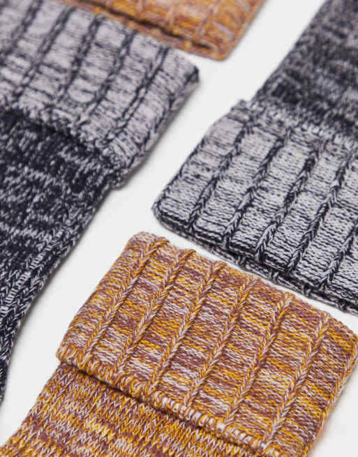 ASOS DESIGN 2 pack chunky socks in flecky gray and beige, 3 of 4