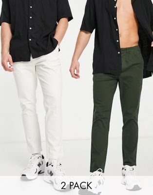 ASOS DESIGN 2 pack cigarette chinos in off white and khaki save - ASOS Price Checker
