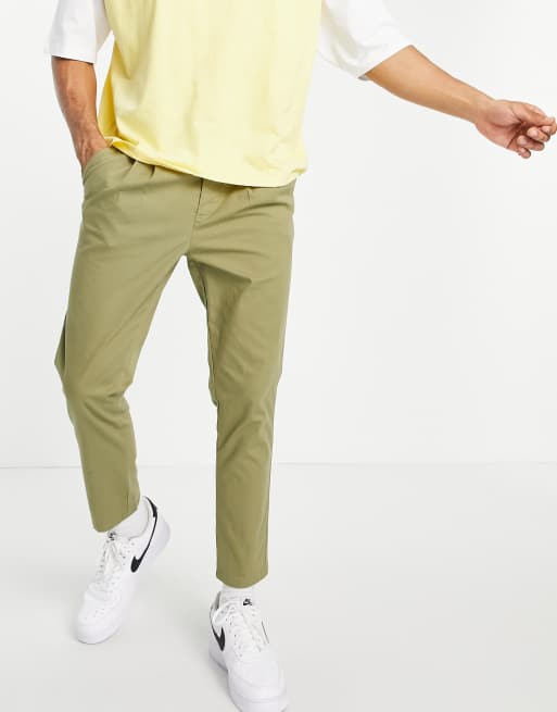 cigarette chinos ASOS DESIGN 2 pack cigarette chinos with pleats in dark khaki and beige  save