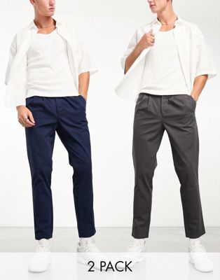 ASOS DESIGN 2 pack of cigarette fit chinos in navy/charcoal save - ASOS Price Checker