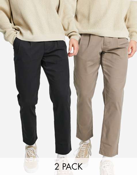 ASOS DESIGN 2 pack cigarette fit chinos in washed brown and black save - view 1