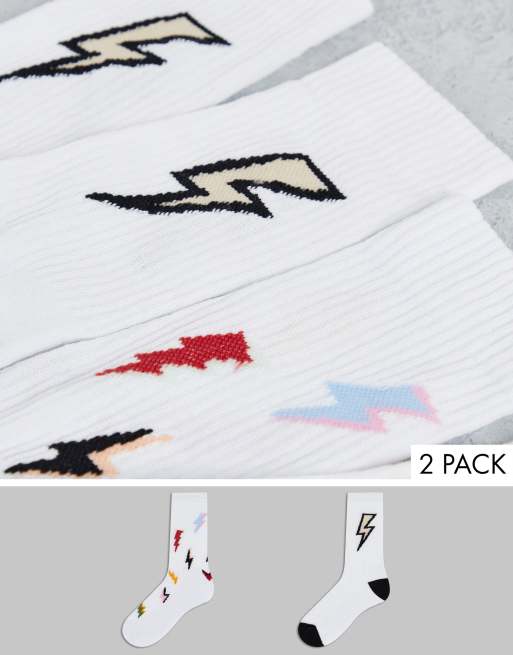 ASOS DESIGN 2 pack colorful lightening bolt sports socks