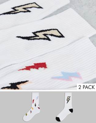 ASOS DESIGN 2 pack colourful lightening bolt sports socks (200808545)