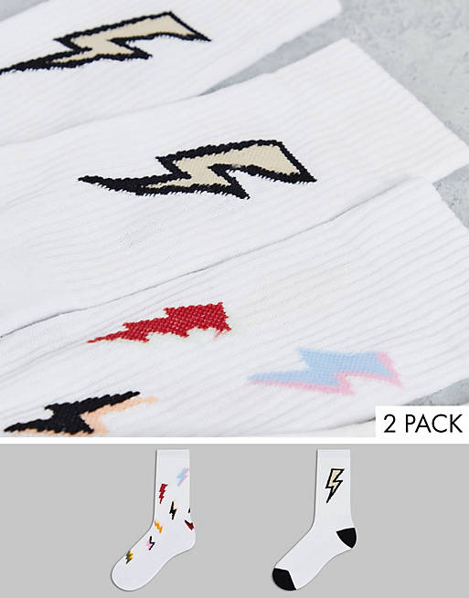 ASOS DESIGN 2 pack colourful lightening bolt sports socks