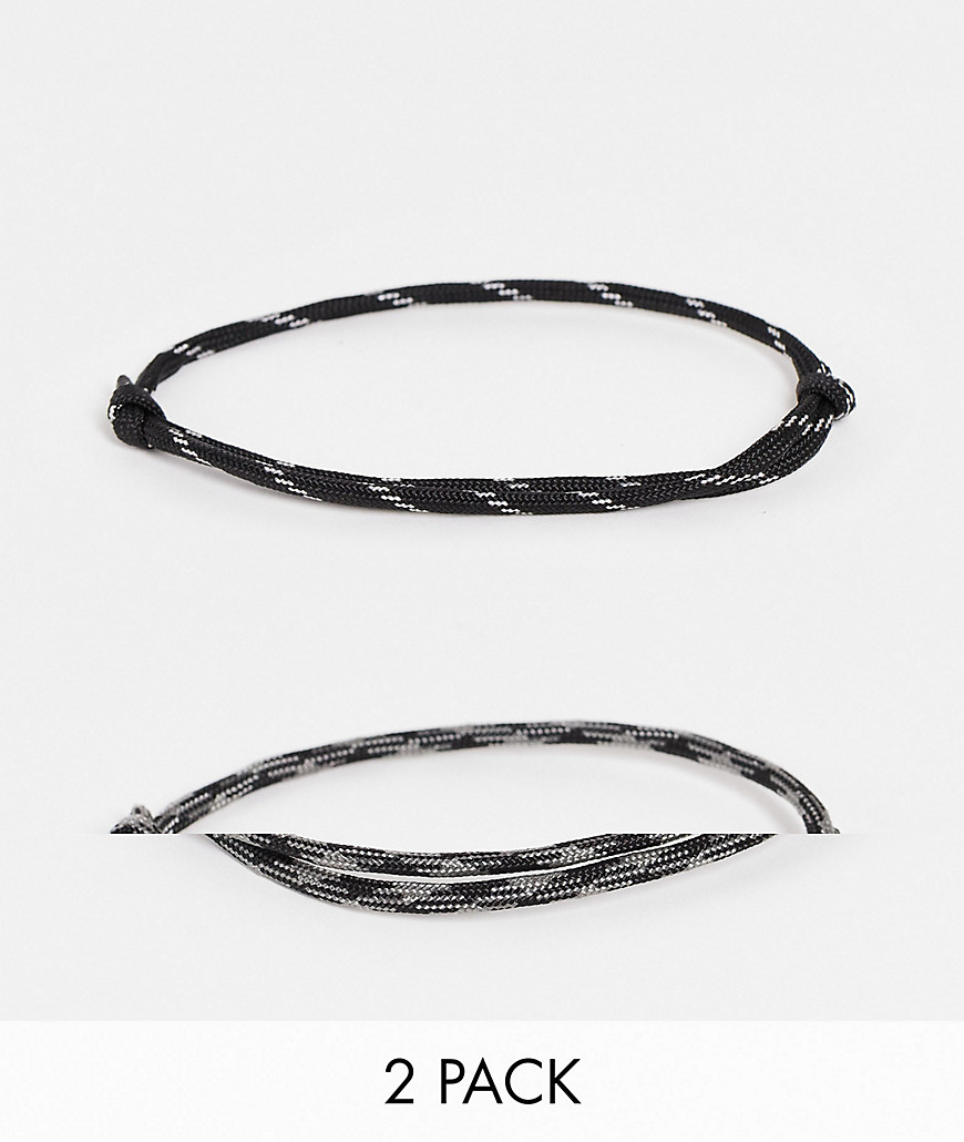 ASOS DESIGN 2 pack cord anklet set in black and gray mix