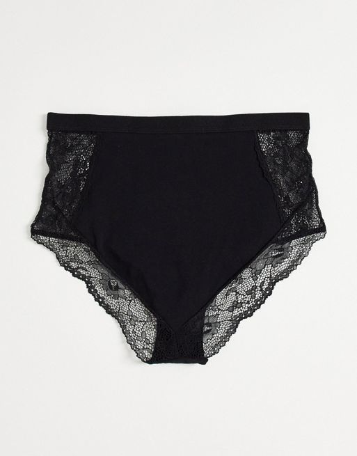 ASOS DESIGN 2 pack lace cheeky open back brief in black & pink