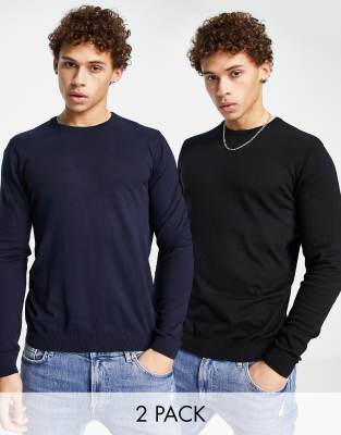 ASOS DESIGN 2 pack cotton jumper in black & navy - ASOS Price Checker