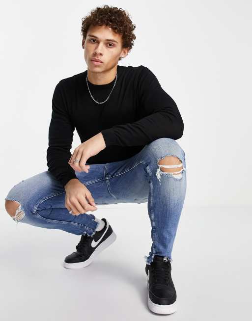 ASOS DESIGN lambswool roll neck sweater in charcoal